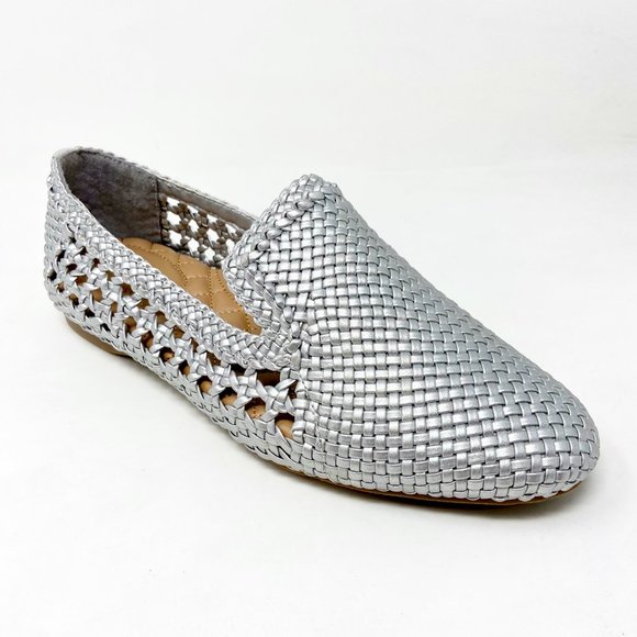 Never Worn Birdies The Starling Silver Woven Womens SlipOn Vegan Leather Loafers - Picture 2 of 5